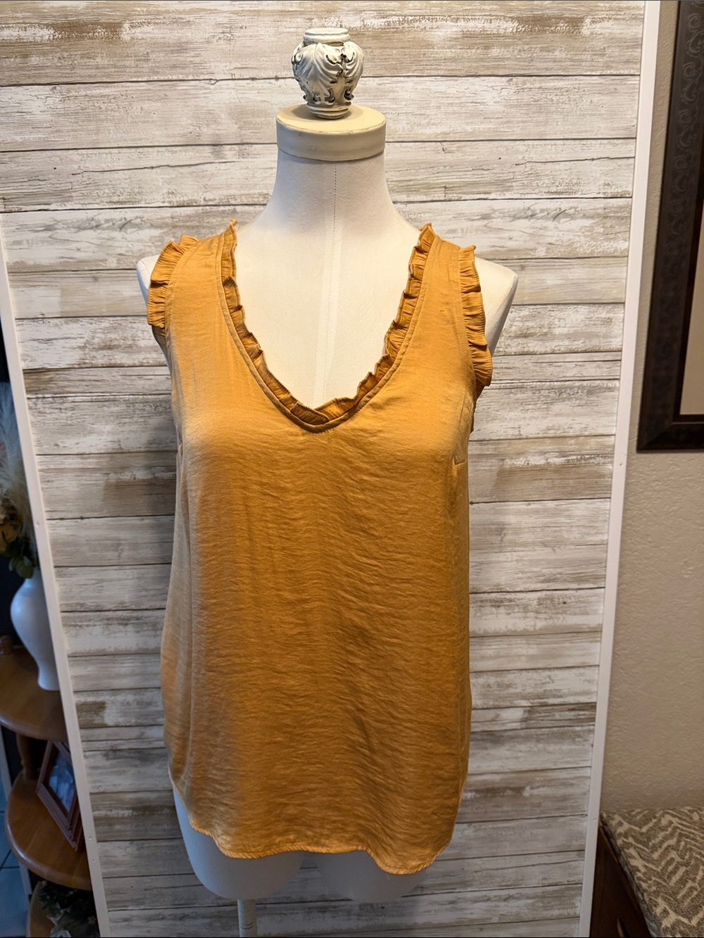 Mustard Ruffle V-Neck Tank Thanksgiving fall